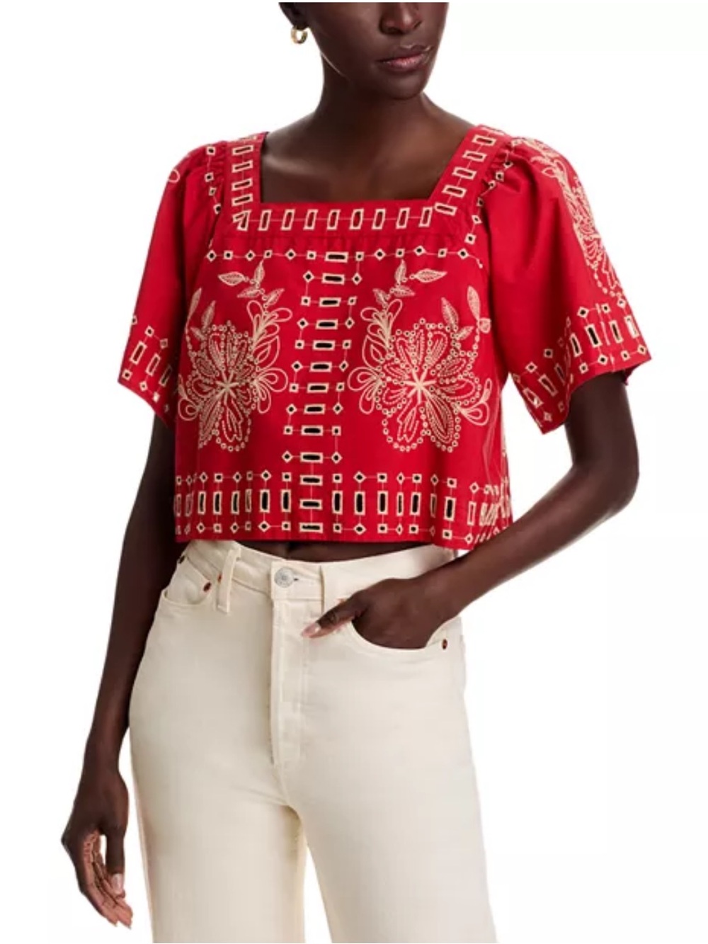 Rails Laine Eyelet Square-Neck Top Size Small